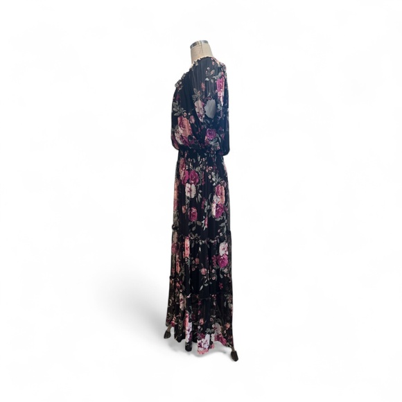 #384 Chic Black and Pink Floral Maxi Dress - Picture 2 of 3